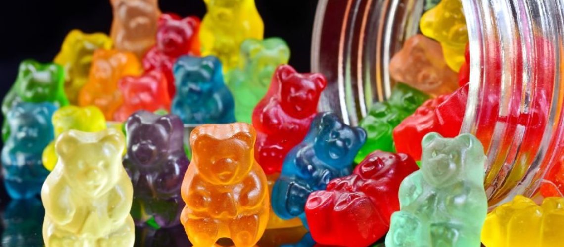 Gummy bears on the black background